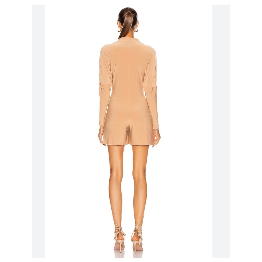 Norma Kamali Minimalist Tan Long Sleeve Tie Front Designer Romper Playsuit S - Picture 3 of 16